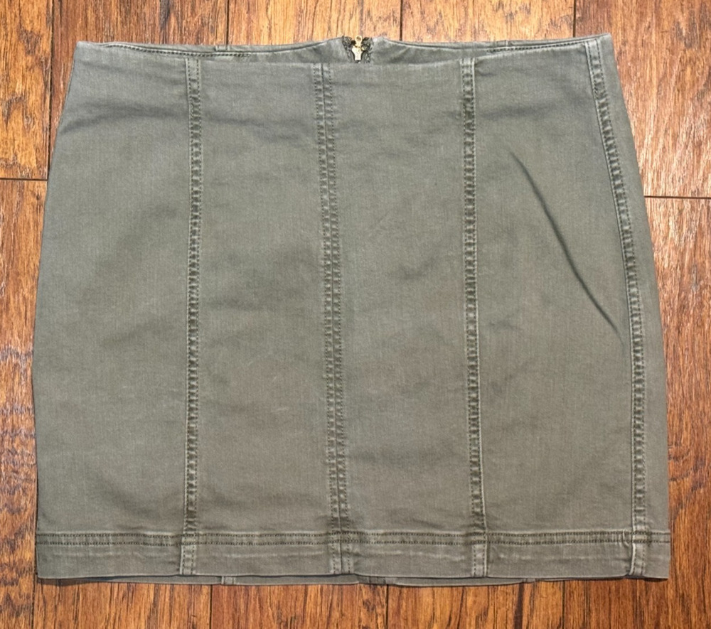 Free People Modern Femme Olive Green Denim Skirt - Size 12